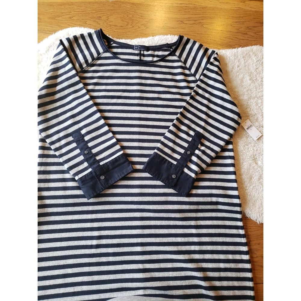 Gap Striped Cotton Raglan Shirt Dress Blue Gray 3/4 Sleeves NWT XL - Picture 5 of 10